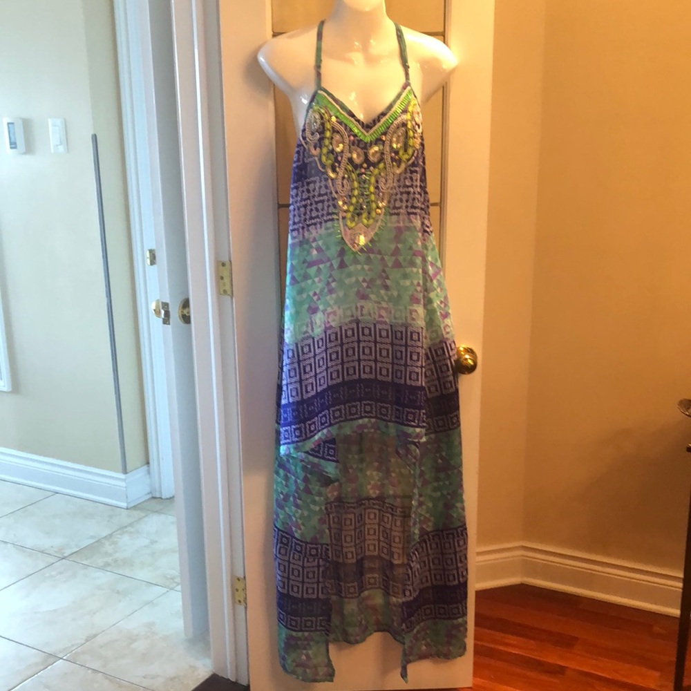 Beaded Bohemian Asymetric Dress/Cover-up